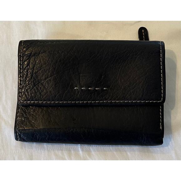 FOSSIL Women's Black LEATHER Wallet TriFold Flap Snap Closure Zip Vintage 90s - Picture 1 of 9